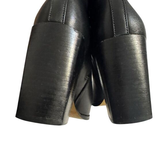 NINE WEST Women's 9 Birds Block Heel Booties Black Leather Ankle Boots Zipper - Picture 10 of 12